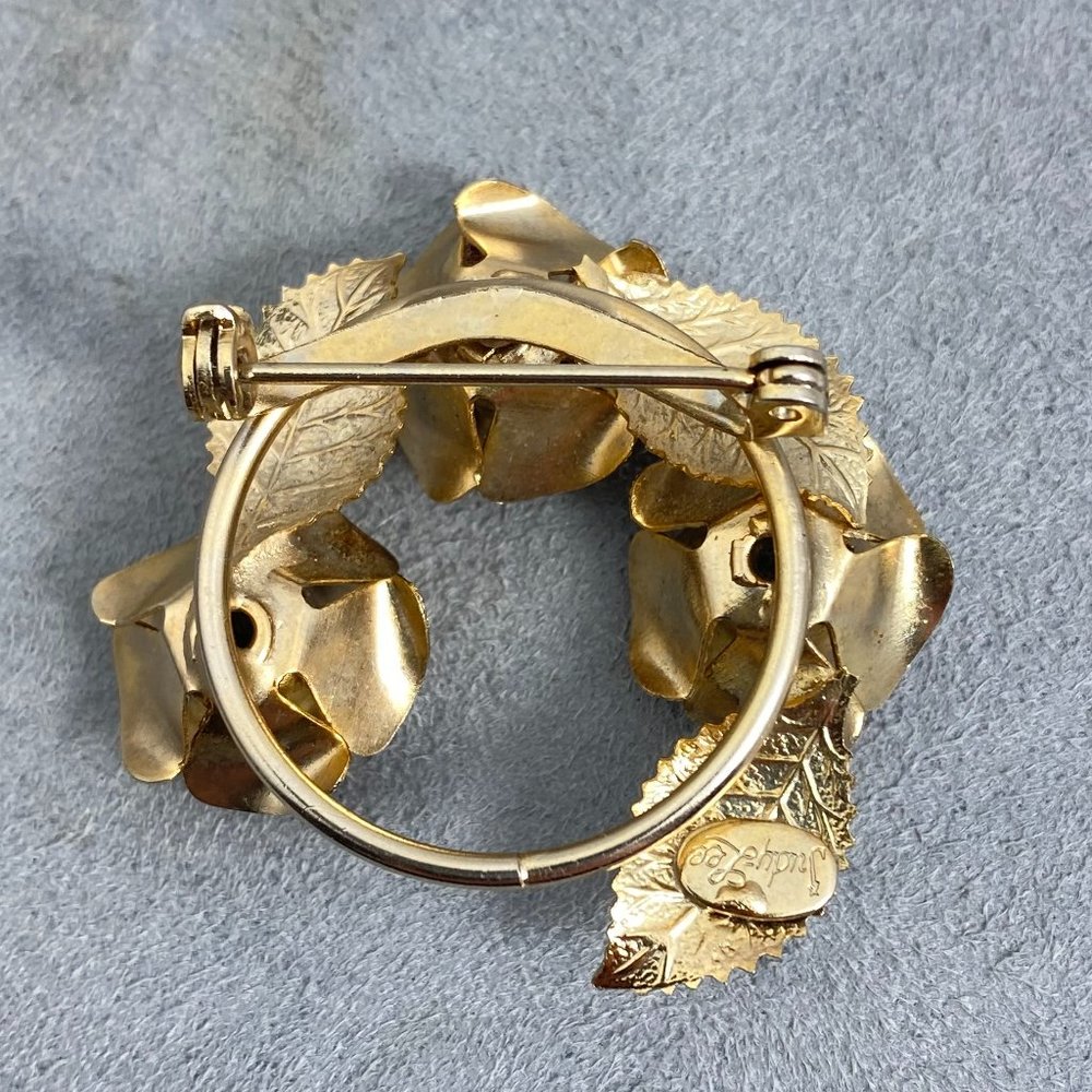 Vintage Judy Lee Gold Tone Mesh Rose Wreath Brooch - Picture 5 of 6